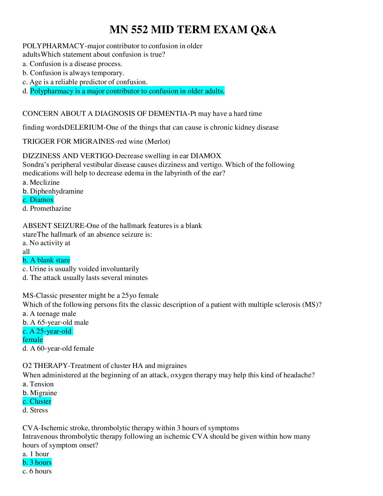 Preview image of MN 552 MID TERM EXAM Q&A document